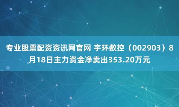 专业股票配资资讯网官网 宇环数控（002903）8月18日主力资金净卖出353.20万元